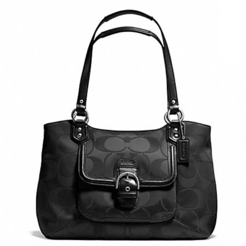 Coach Campbell Belle Black Jacquard Signature Optic Gleaming C Shoulde…